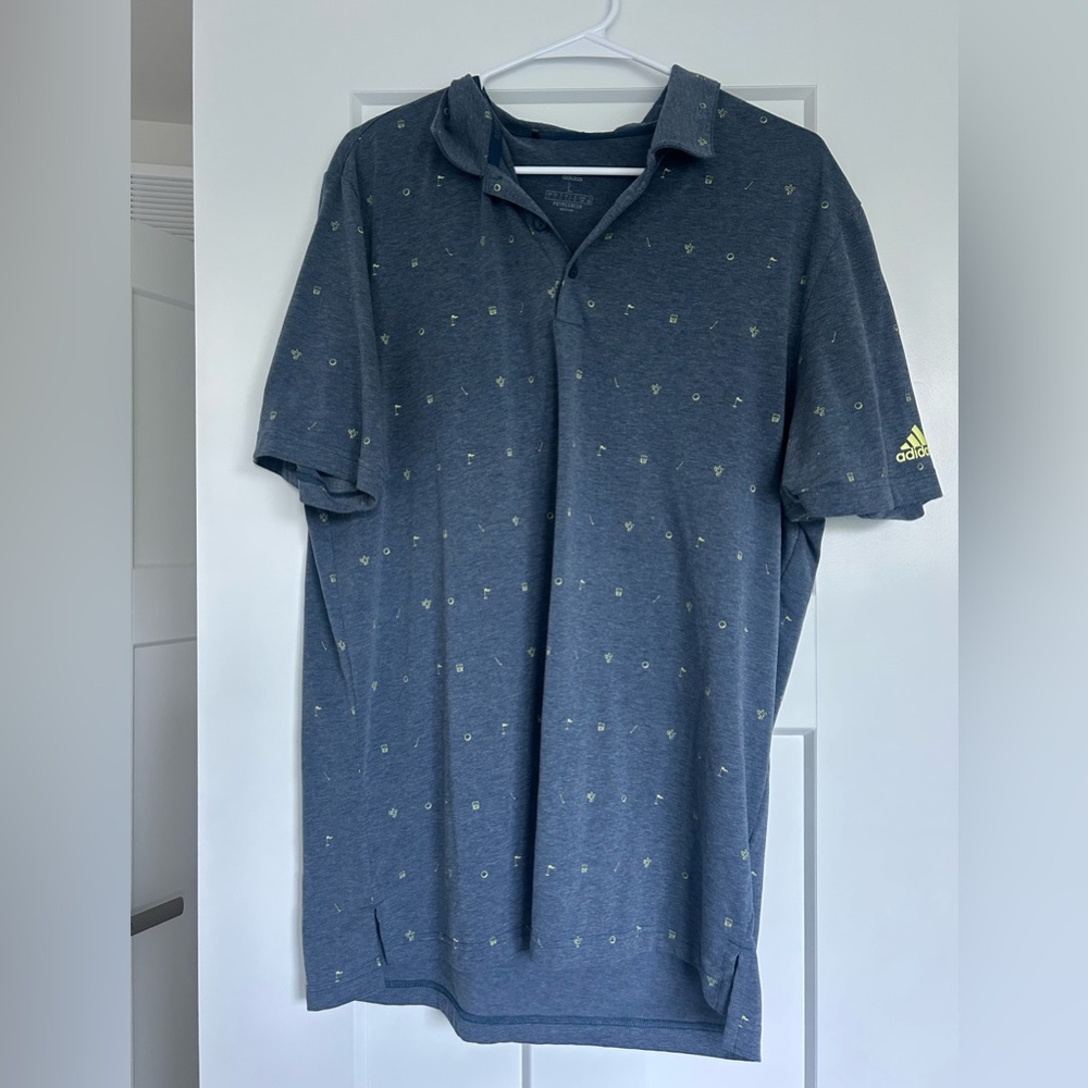 Adidas Blue Polo Shirt with Subtle Golf Pattern